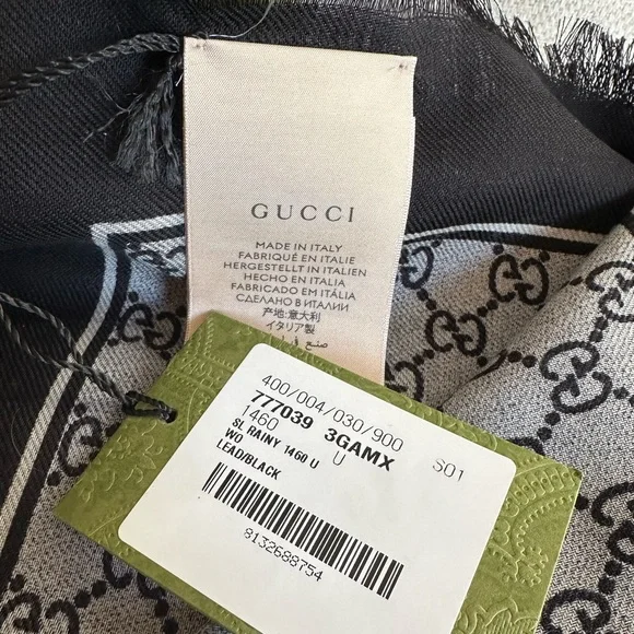 Gucci Scarf, Black and Gray with Iconic GG logo, NWT - Picture 5 of 12